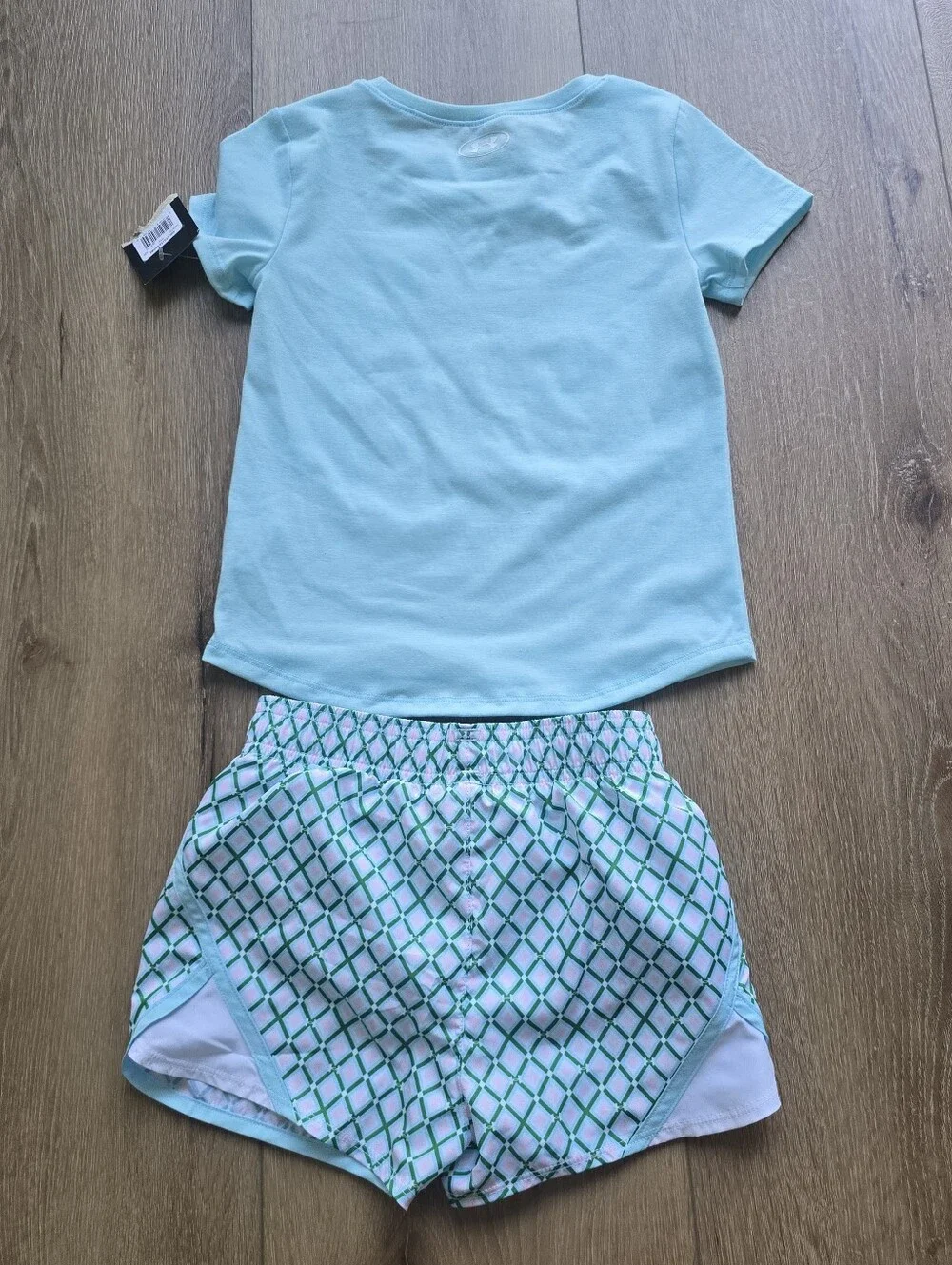 Under Armour Girls 2 Piece Outfit Set Blue Logo T-Shirt Printed Short 2t 5 6